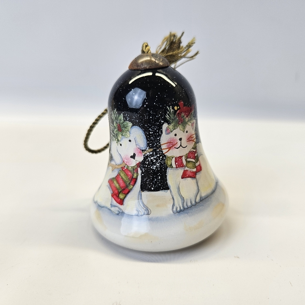 Snow Pets Dog and Cat Ornament by artist Susan Winget Glass Cardinals Ne'Qwa Art